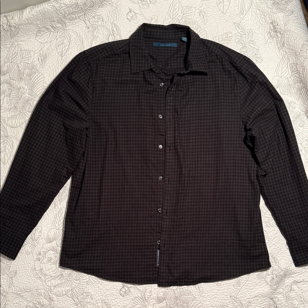 Perry Ellis Dark Checkered Button Down Shirt